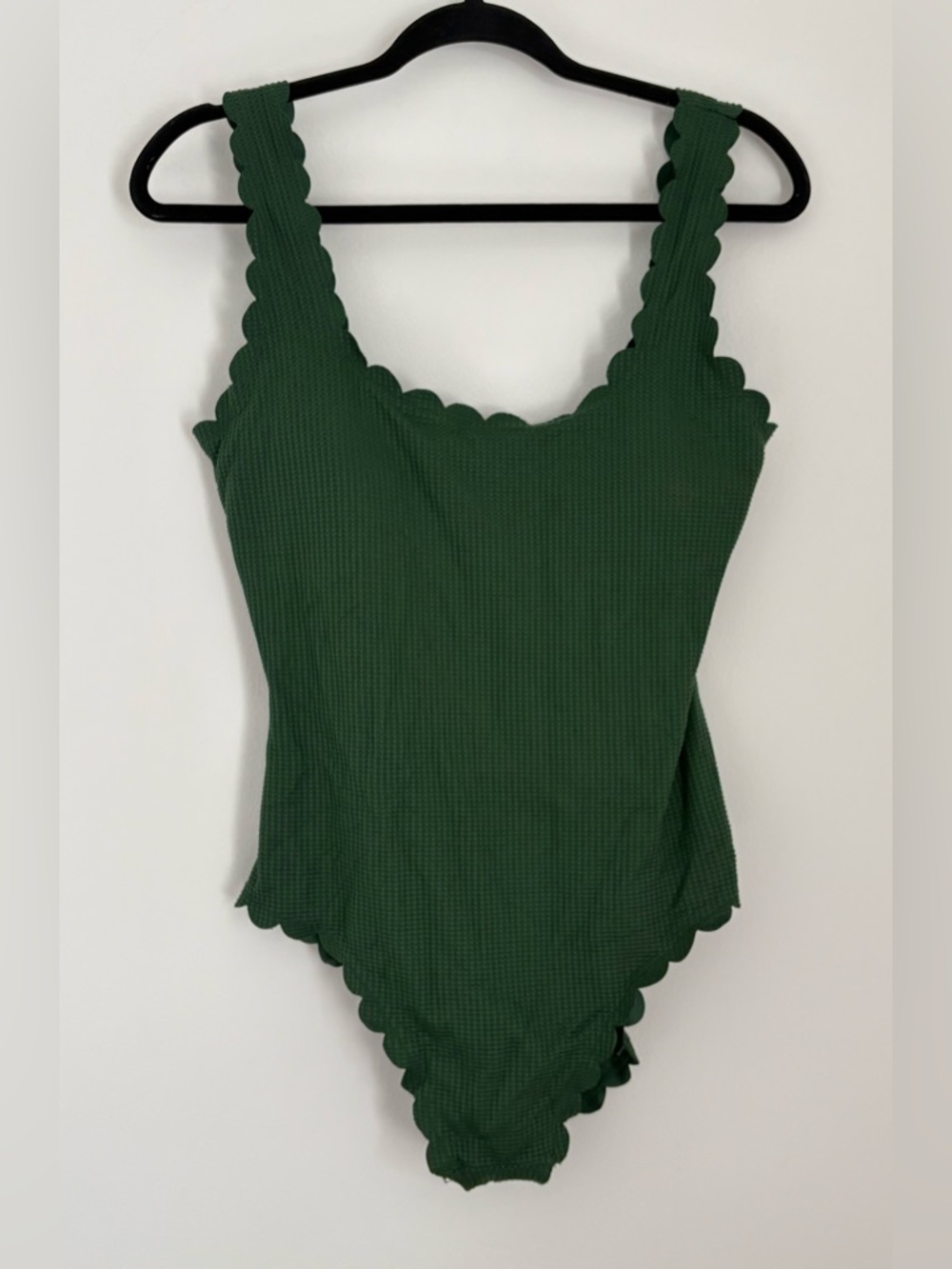 Aerie Waffled Scalloped One Piece Swimsuit Green Full Coverage Size Large